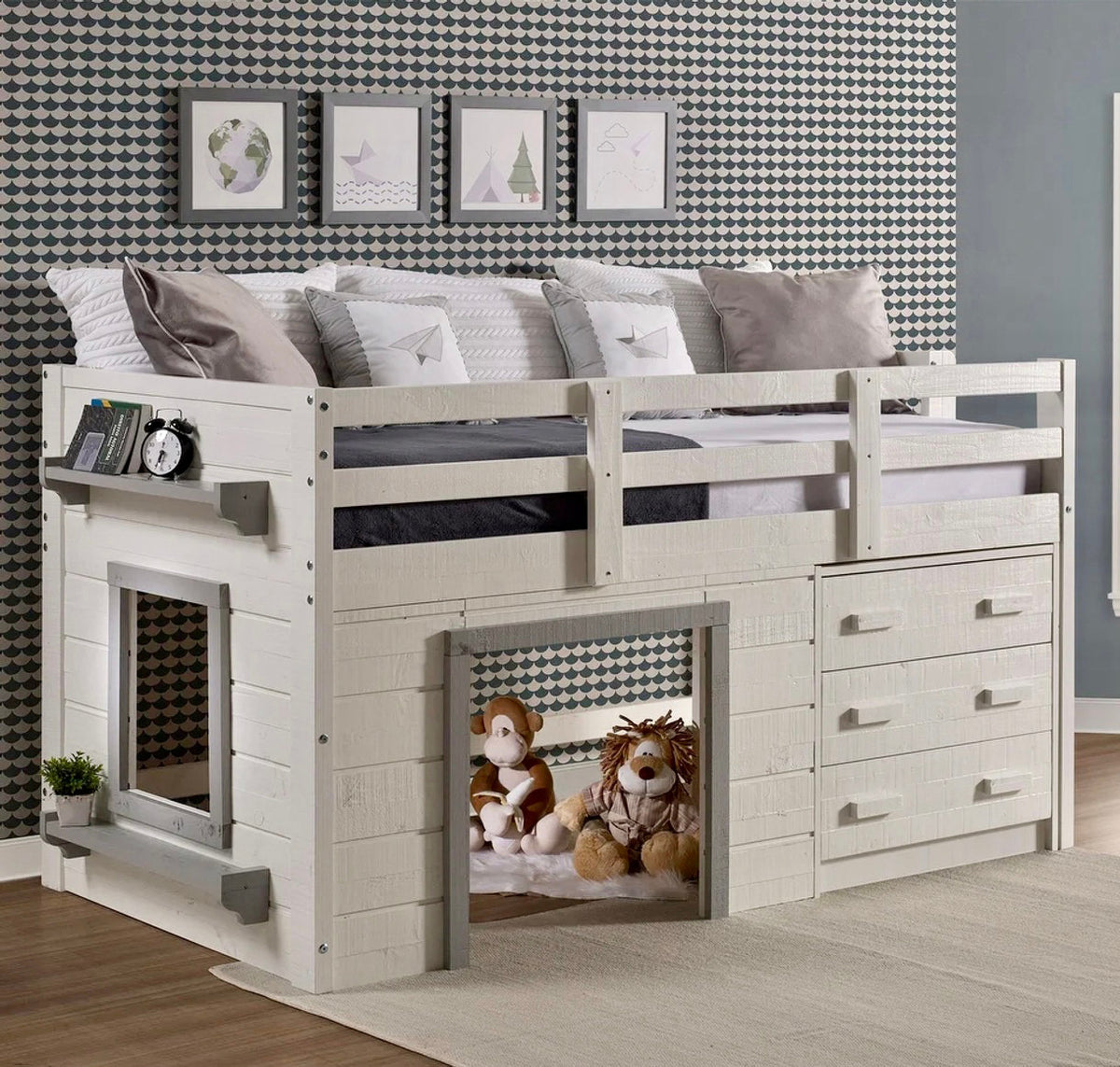 MALMO Twin Platform Low Loft Bed with Storage