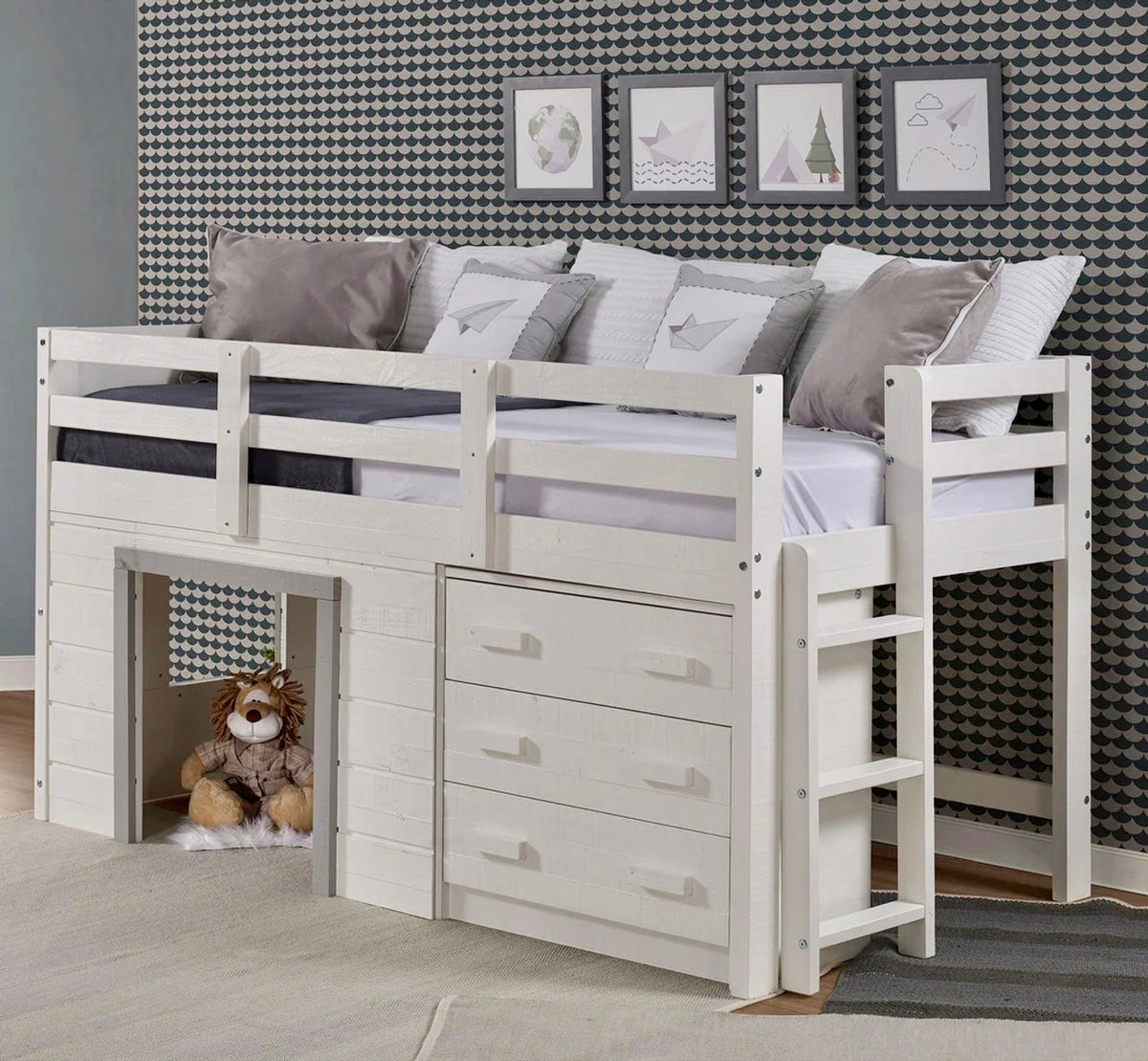 MALMO Twin Platform Low Loft Bed with Storage