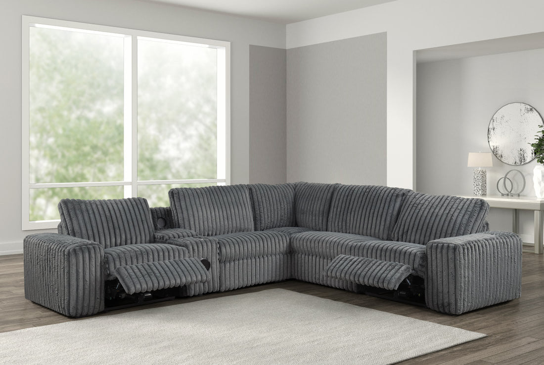 MARCELLA Gray Corduroy Power Sectional with Bluetooth Speakers
