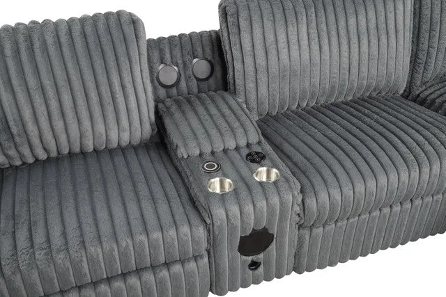 MARCELLA Gray Corduroy Power Sectional with Bluetooth Speakers