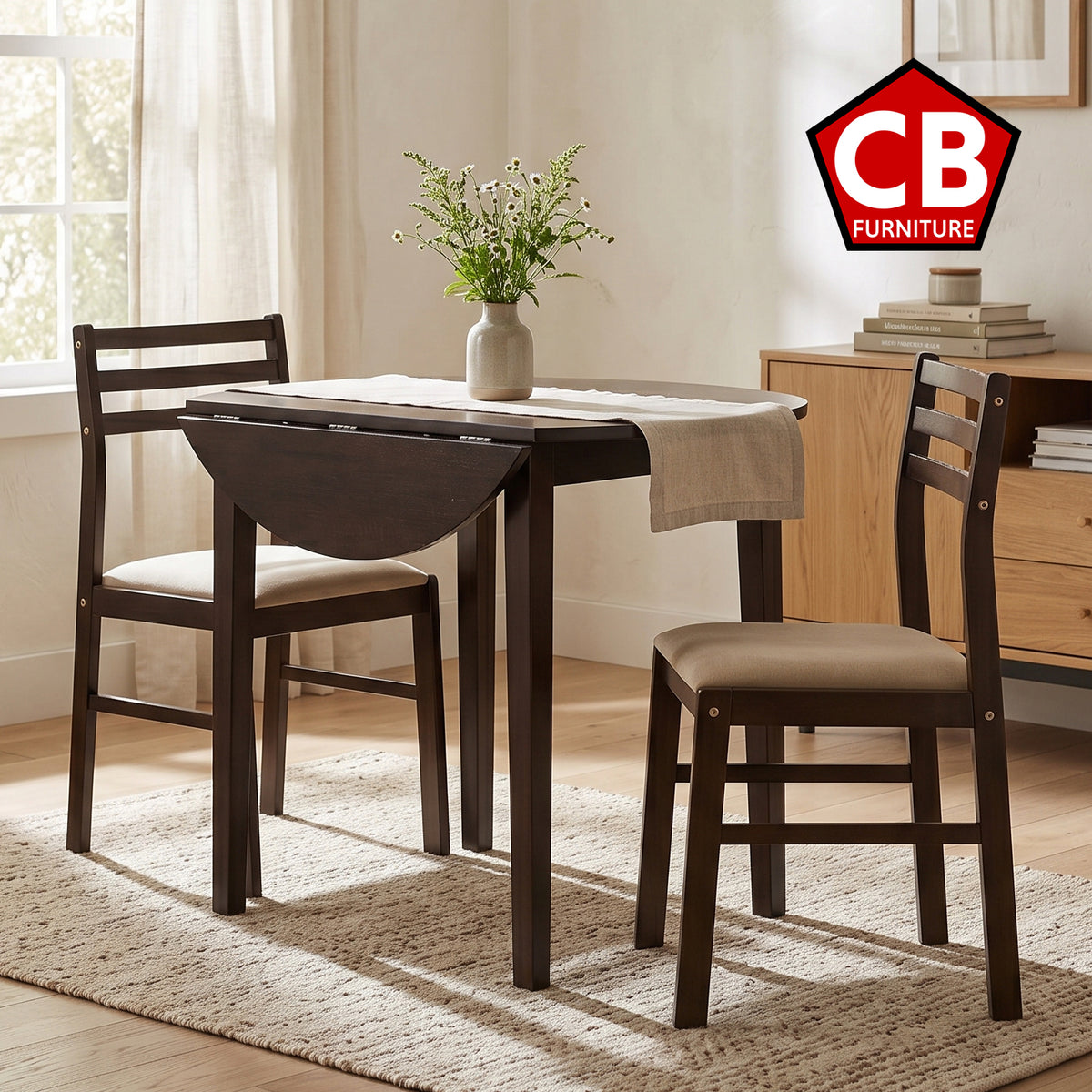MARCO Dark Brown 3 Piece Dining Set with Drop-Leafs