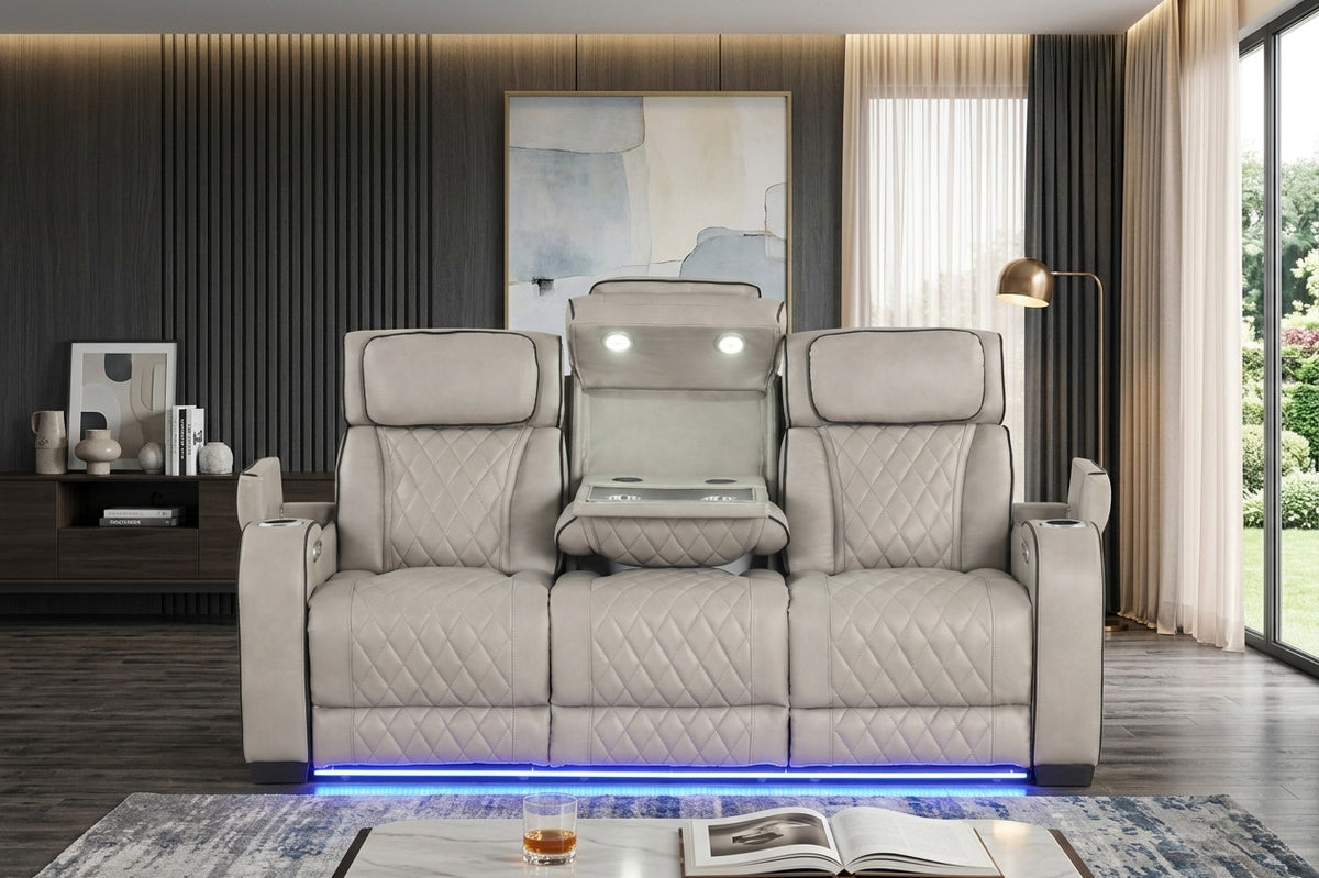 MARVEL Gray 84" Wide Power Reclining Sofa with LED Lighting