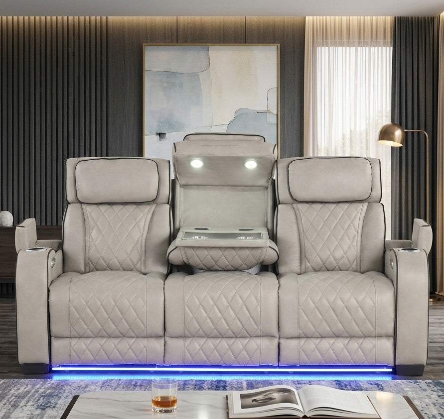 MARVEL Gray 84" Wide Power Reclining Sofa with LED Lighting