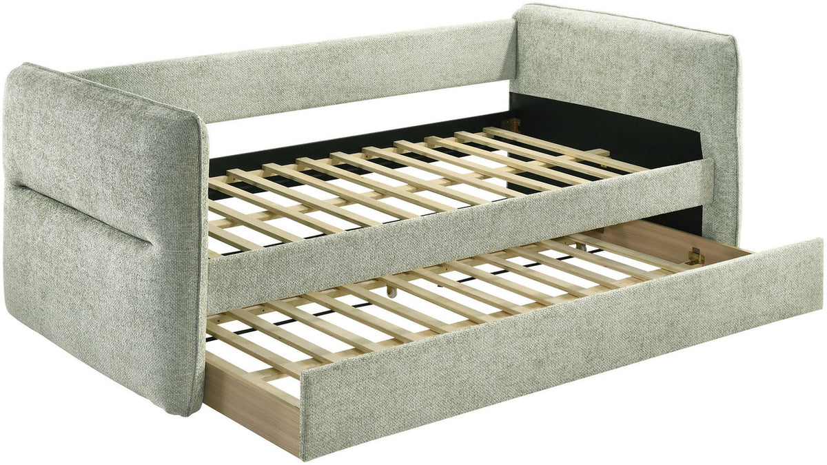 MAURA Light Green Tweed Daybed with Trundle