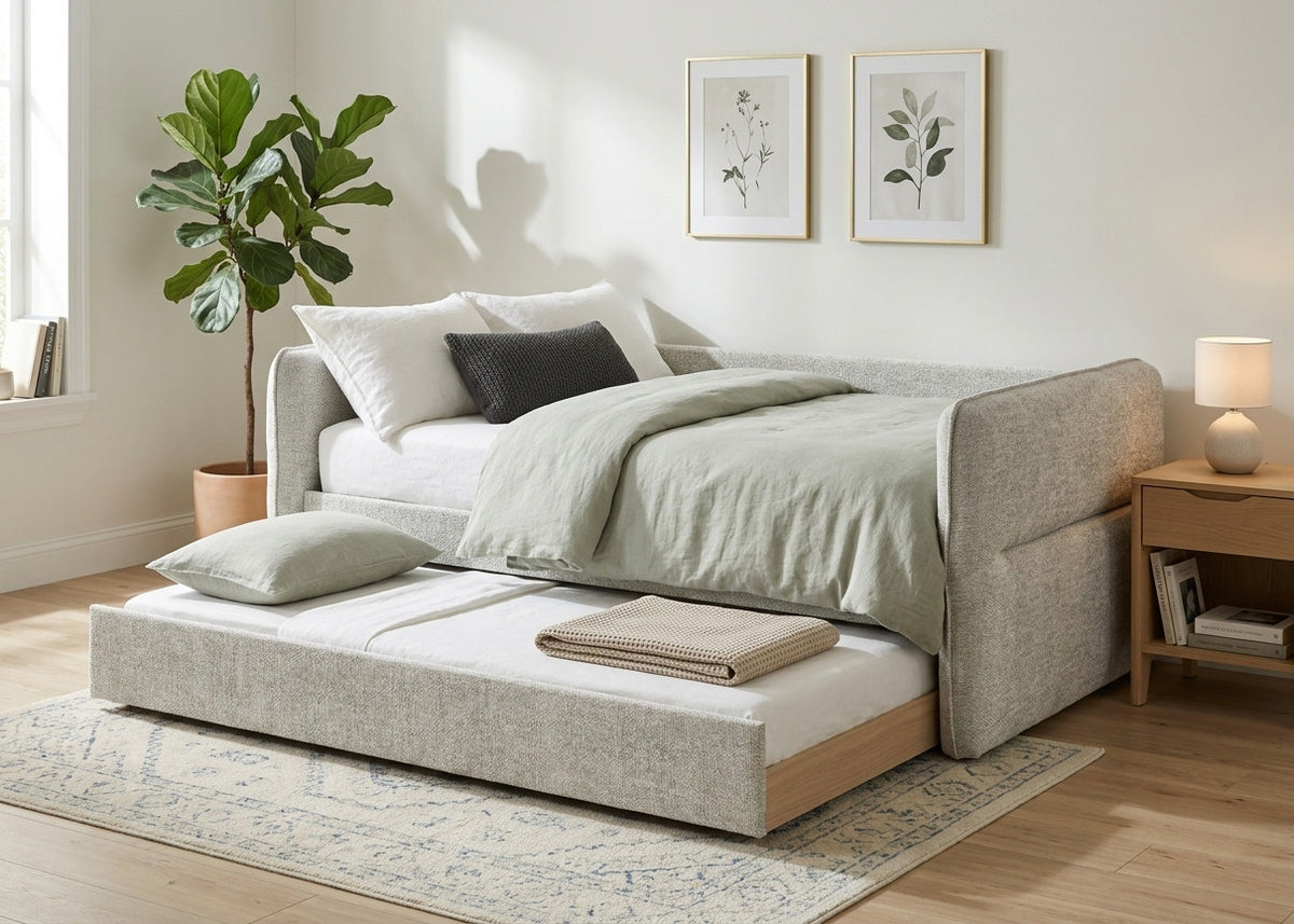 MAURA Light Grey Tweed Daybed with Trundle