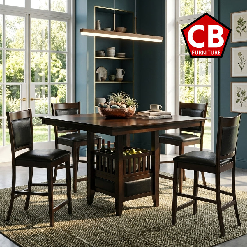 MAURICE Dark Brown 5-Piece Counter Height Set