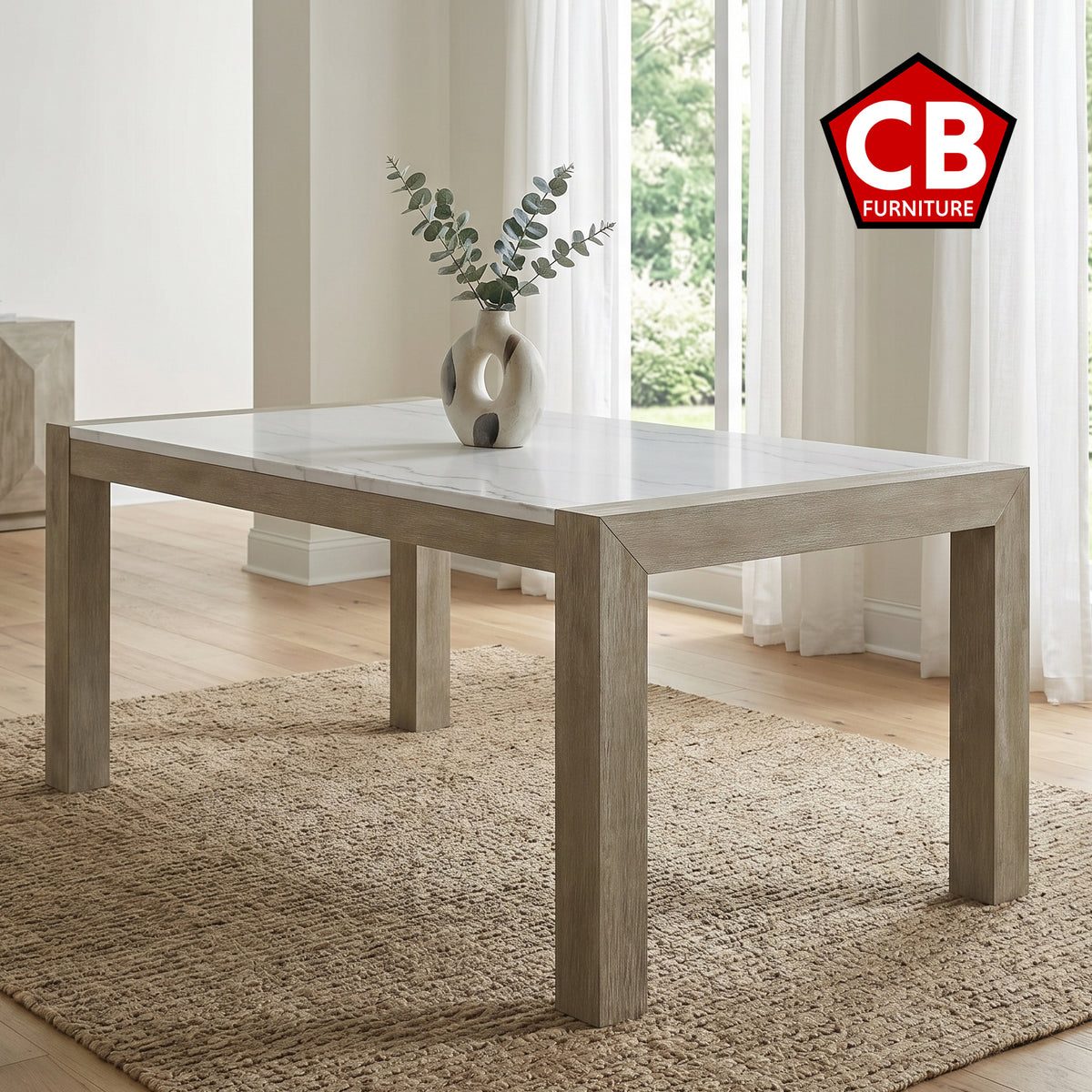 BAYSIDE Greige Real Marble 66" Wide x 38" Depth Dining Table