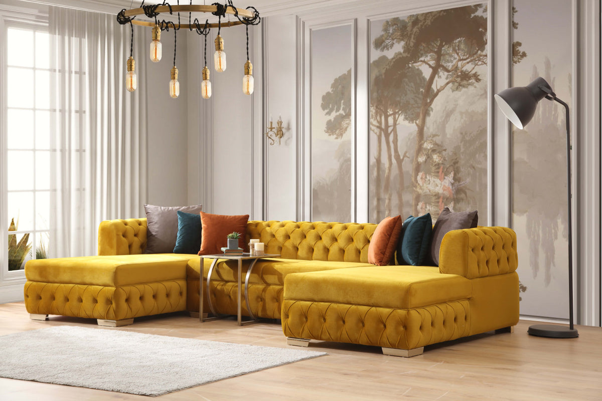 MAYFELD Mustard Velvet 141" Double Chaise Sectional