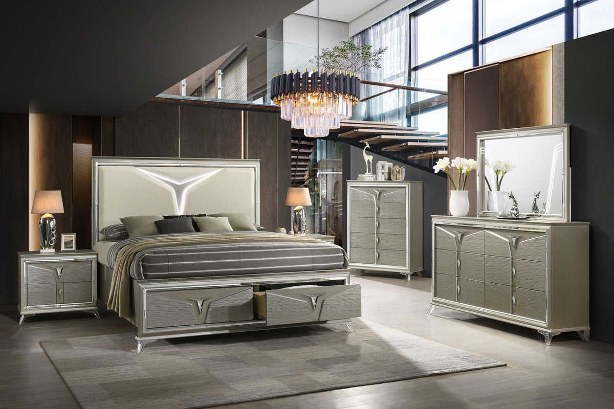 MCQUEEN Champagen Storage Bedroom Set