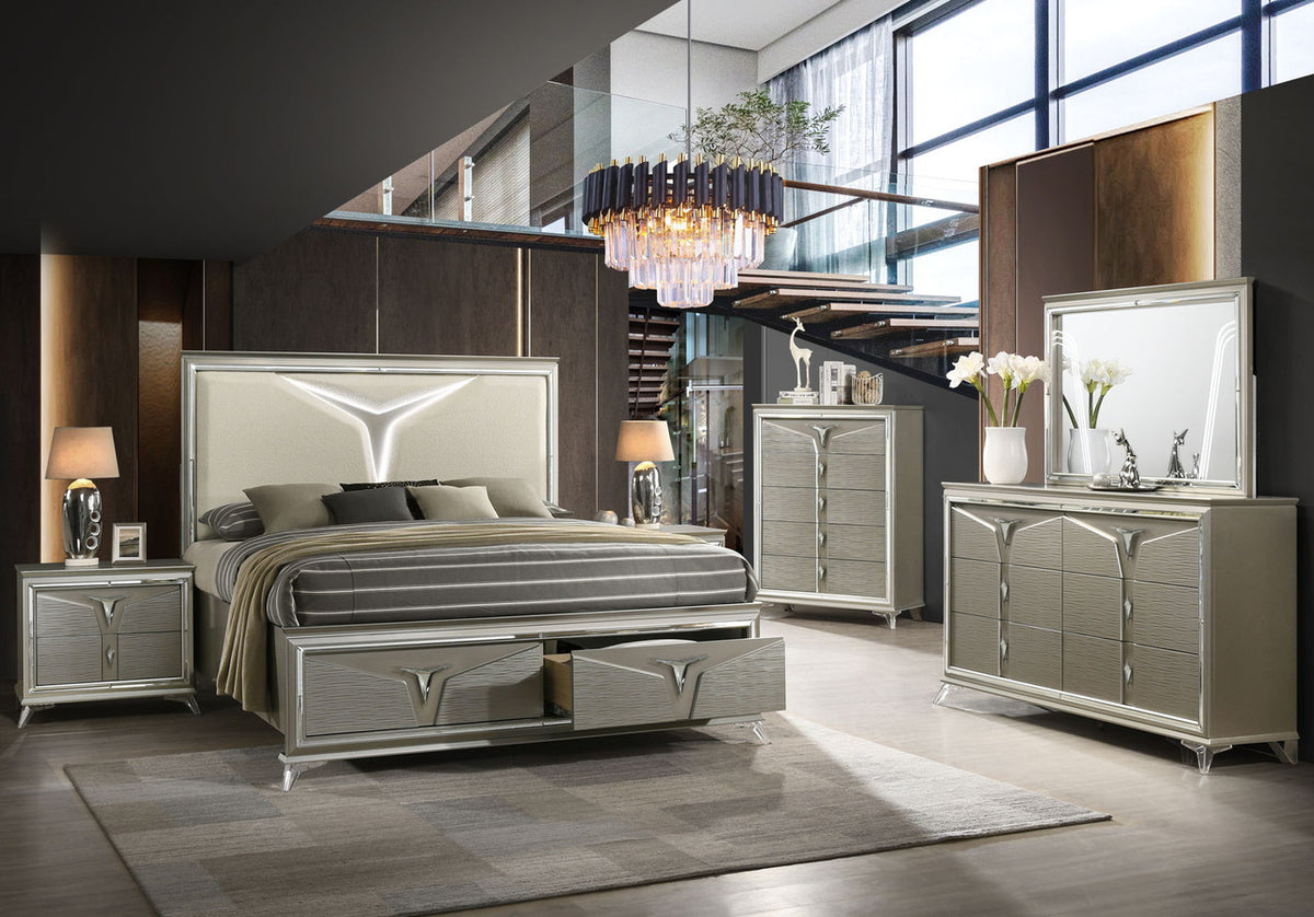 MCQUEEN Champagen Storage Bedroom Set