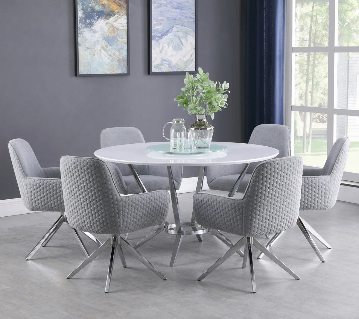 MELENA 7 Piece Dining Set with Lazy Susan