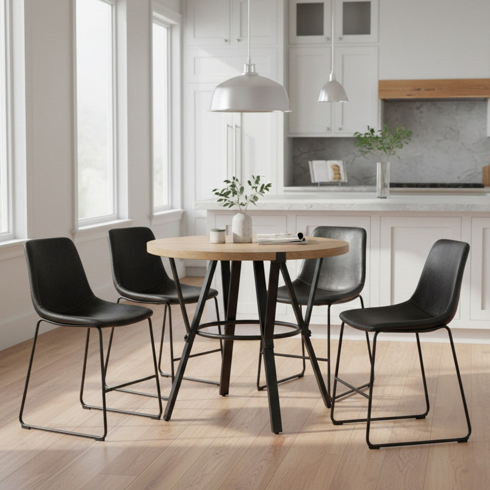 MERZI Black & Brown 5 Piece Counter Height Set with CAZIO Black Chairs