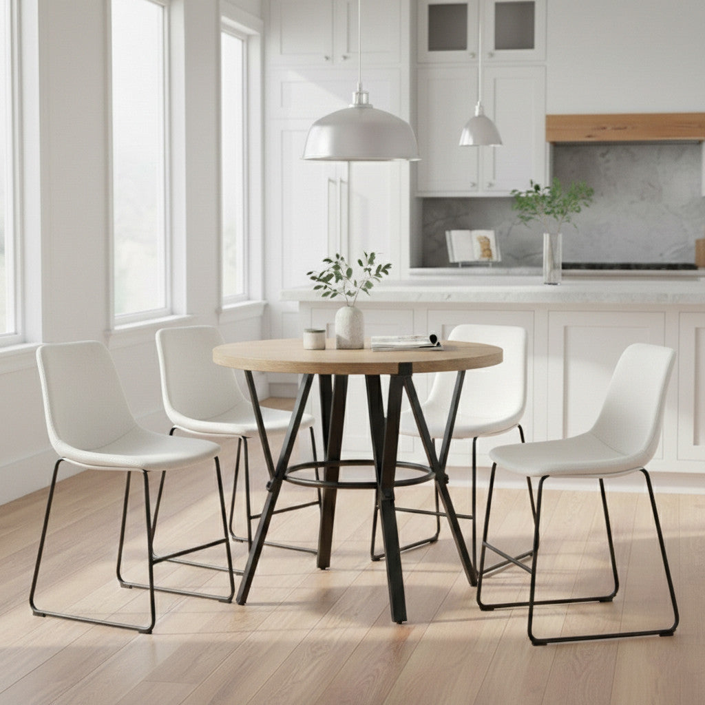 MERZI Black & Brown 5 Piece Counter Height Set with CAZIO White Chairs