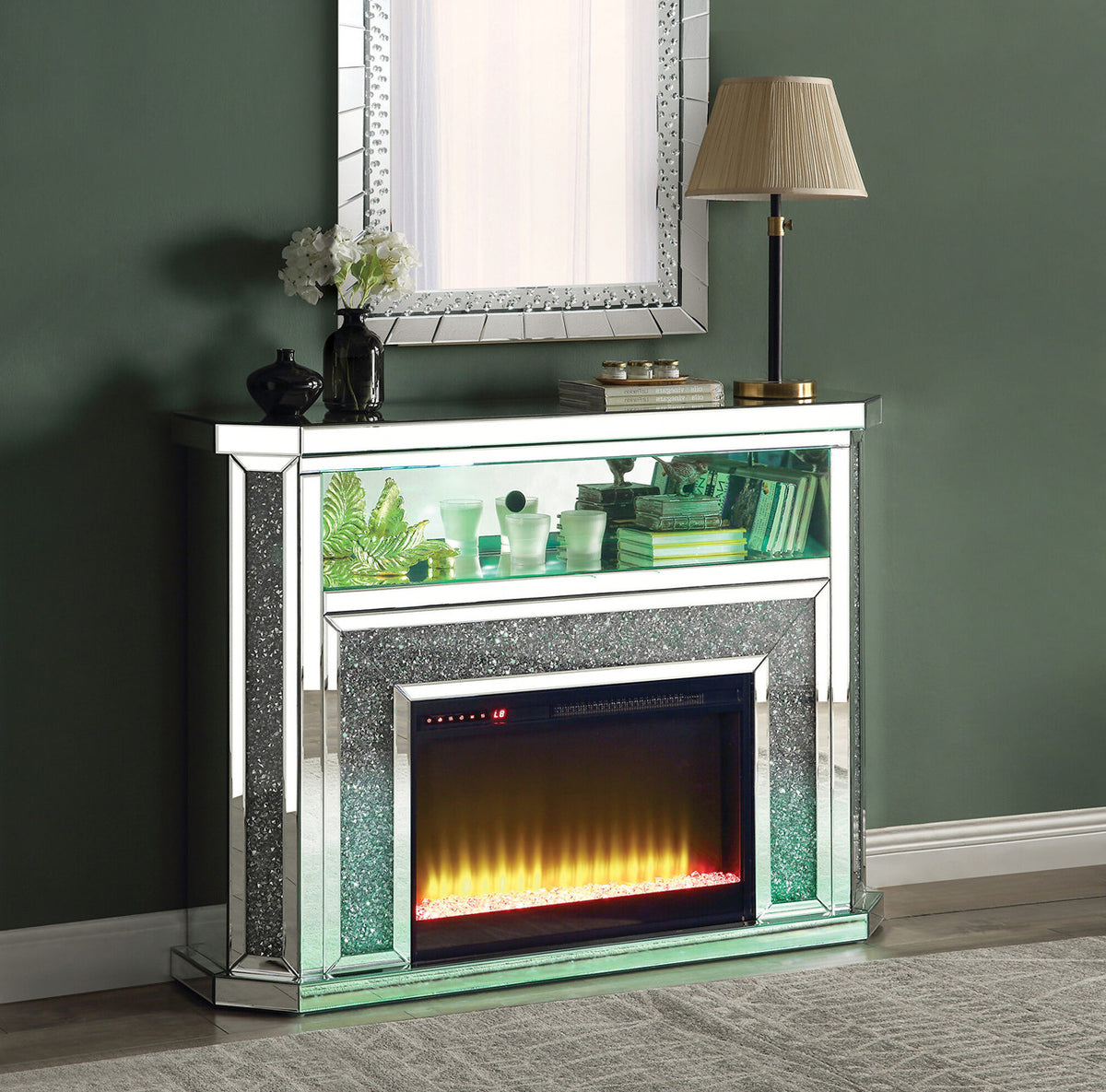 METEORA Mirrored 51" Wide Fireplace with LED Lights