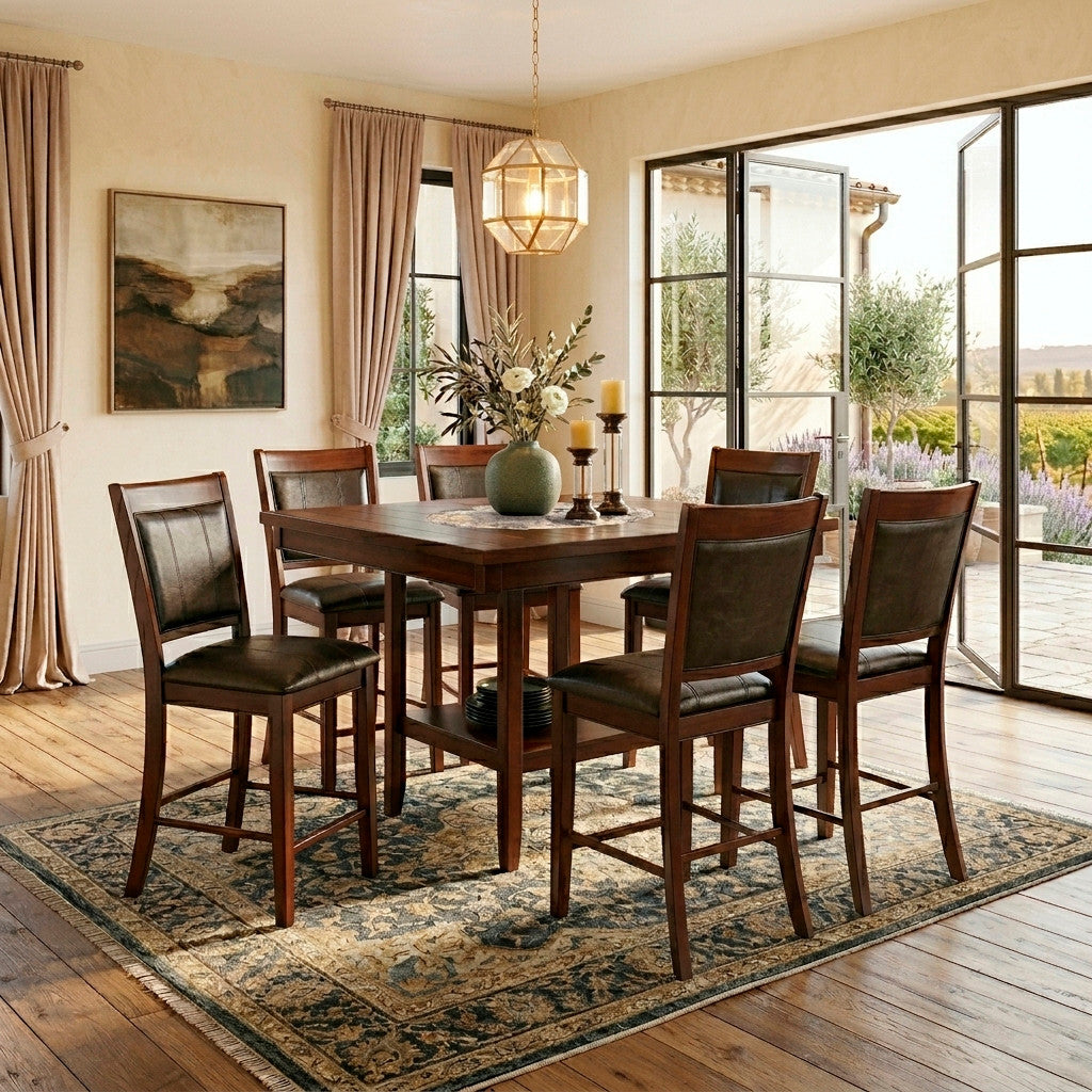 MITCHELL Dark Brown 7 Piece Counter Height Set with Lazy-Susan