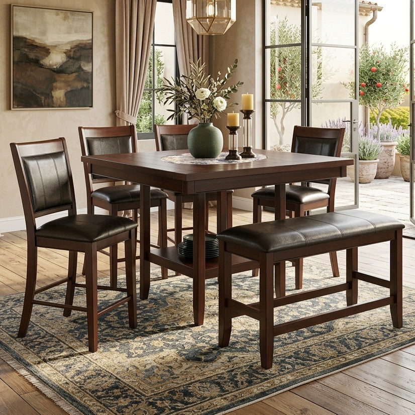 MITCHELL Dark Brown 48" x 48" Counter Height Table with Lazy-Susan