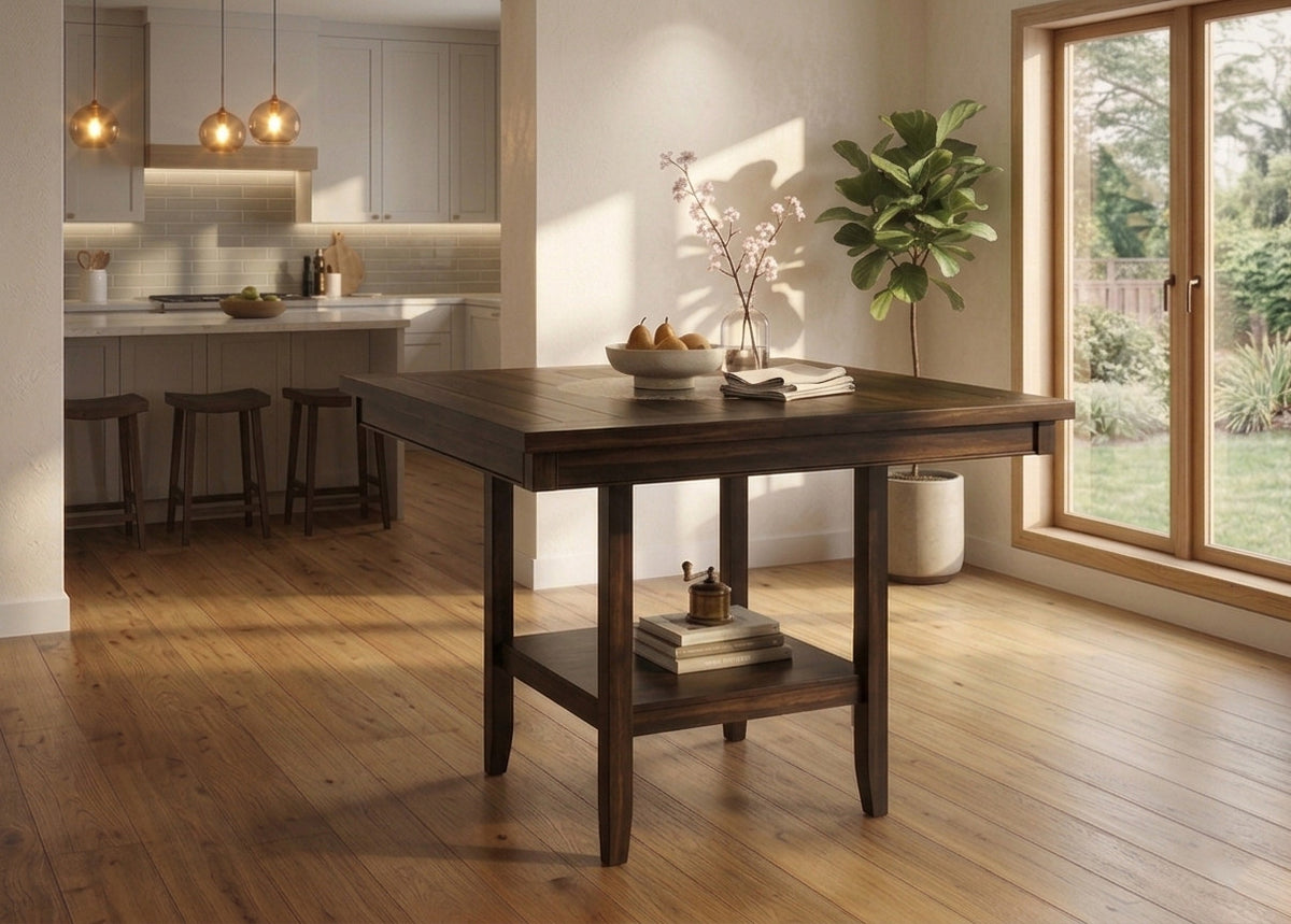 MITCHELL Dark Brown 48" x 48" Counter Height Table with Lazy-Susan