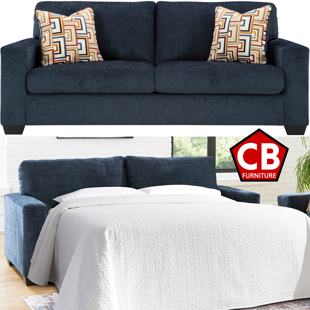 MORIZA Ink Blue 85" Wide Queen Sofa Sleeper