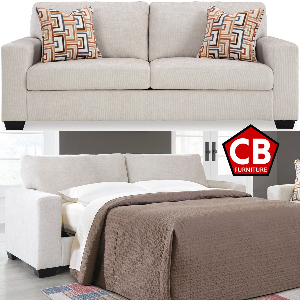 MORIZA Beige 85" Wide Queen Sofa Sleeper