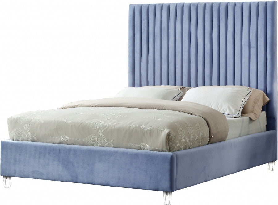 MURITZ Light Blue & Gold Velvet Bed