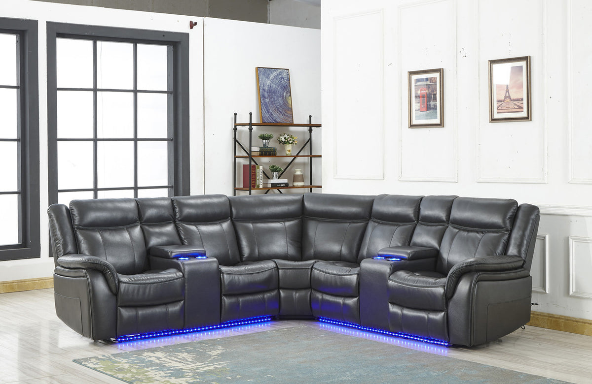MAXTON Gray 109" Wide Power Reclining Sectional with LED's