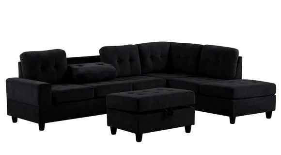MAYA Black 112" Wide Reversible Sectional (Water Resistant Fabric)