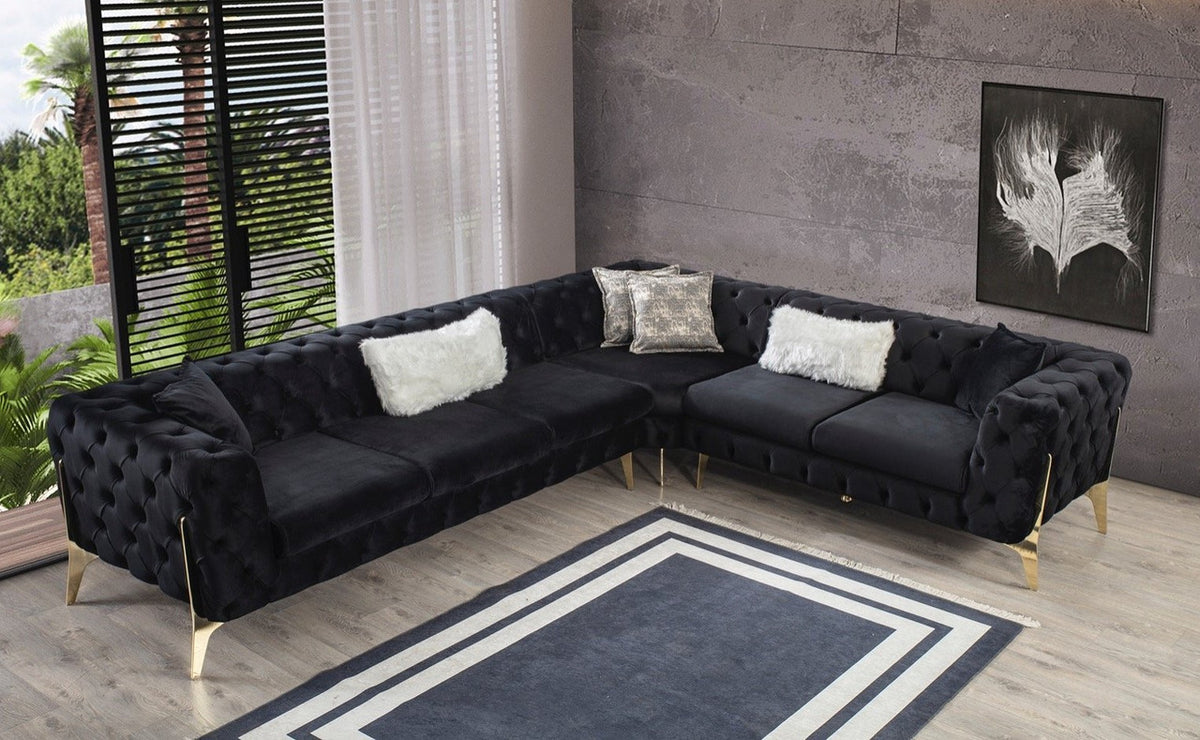 MELINA Black 132" Wide Black Sectional
