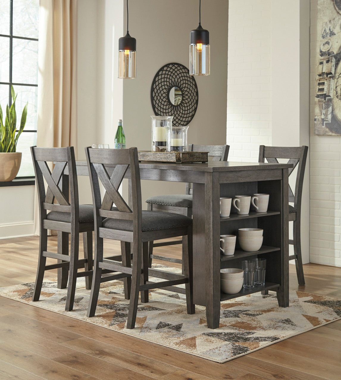 MOENNE Gray 60" Wide 5 Piece Counter Height Set