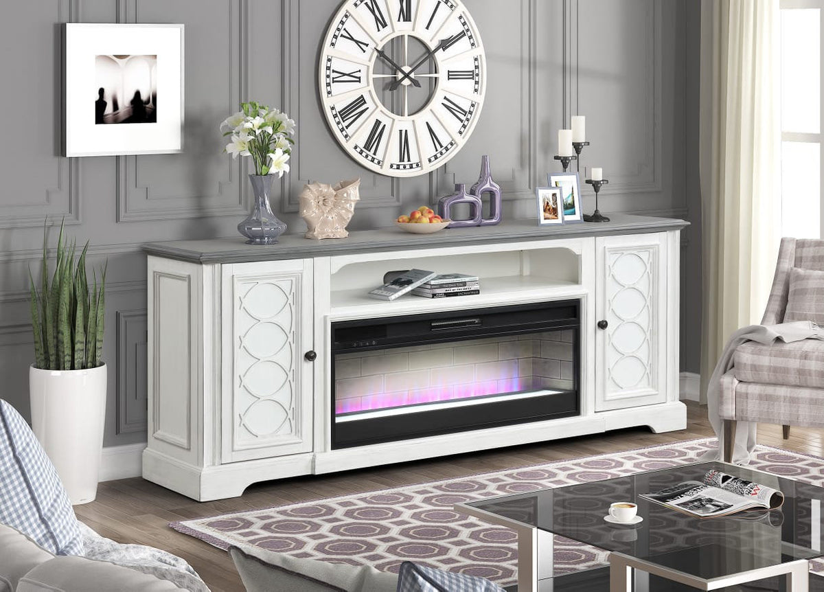 Montgomery White 82" Wide TV Stand with Fireplace