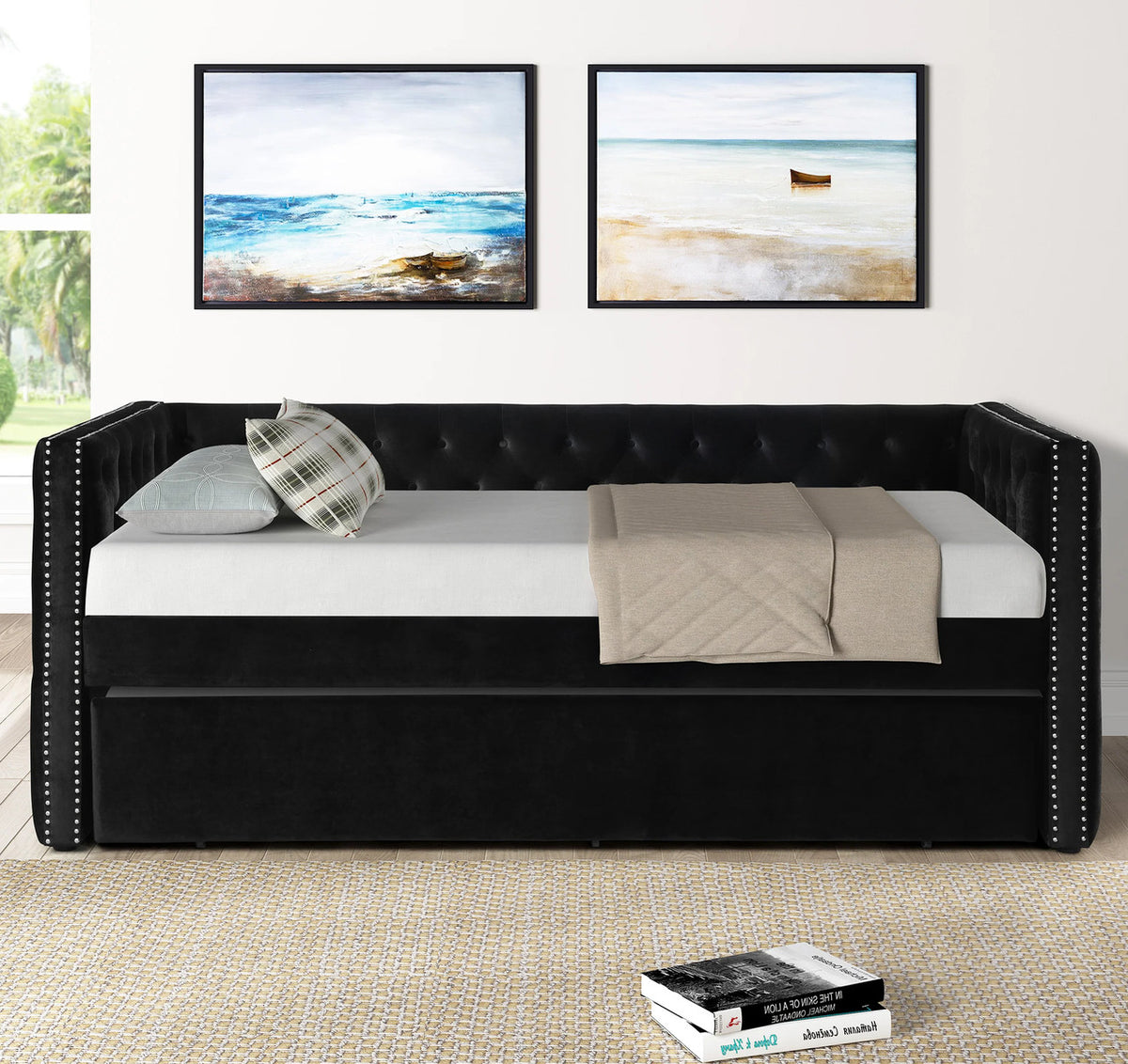 NAUTICA Black Velvet Daybed with Trundle