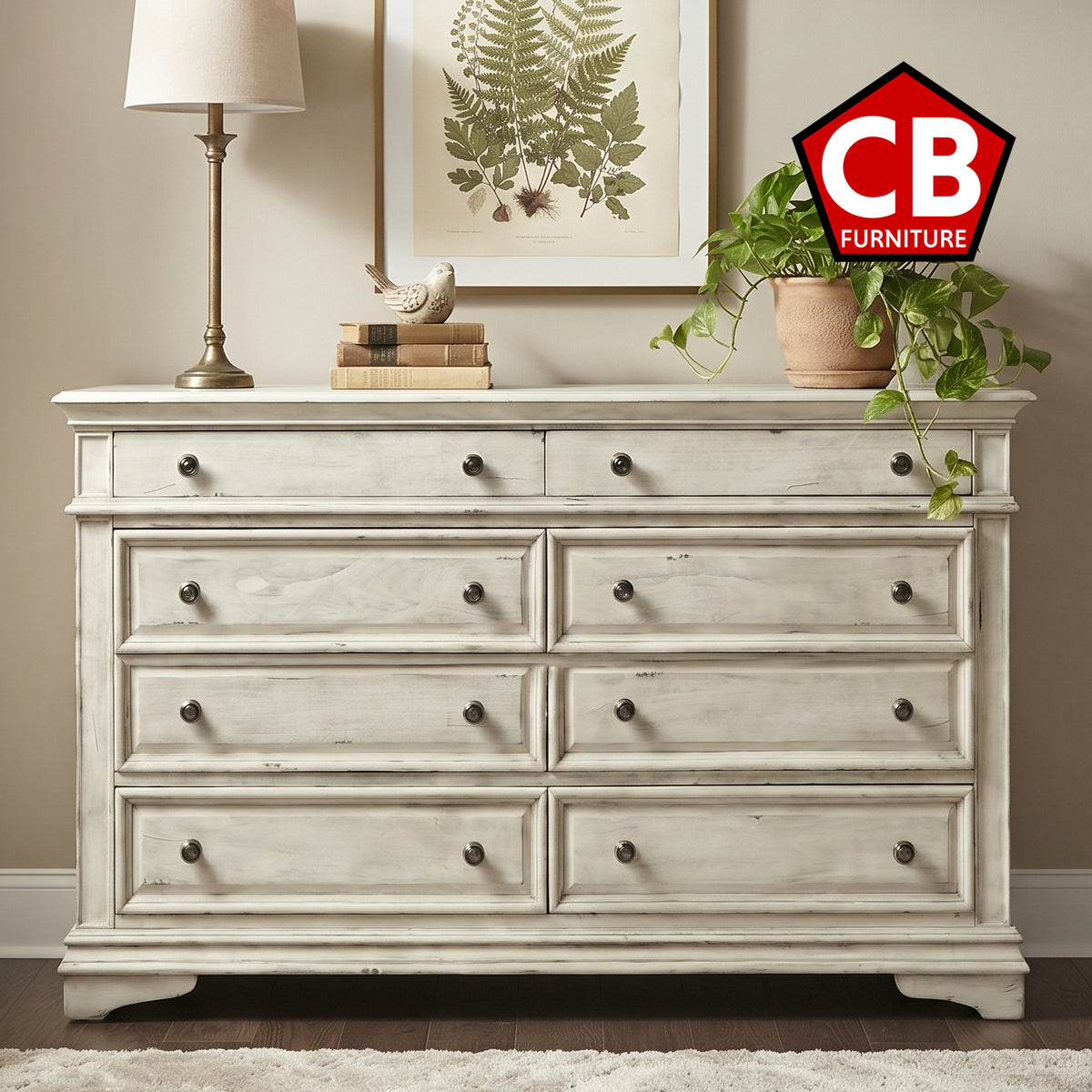NEWHAVEN White 66" Wide x 38" Height Dresser
