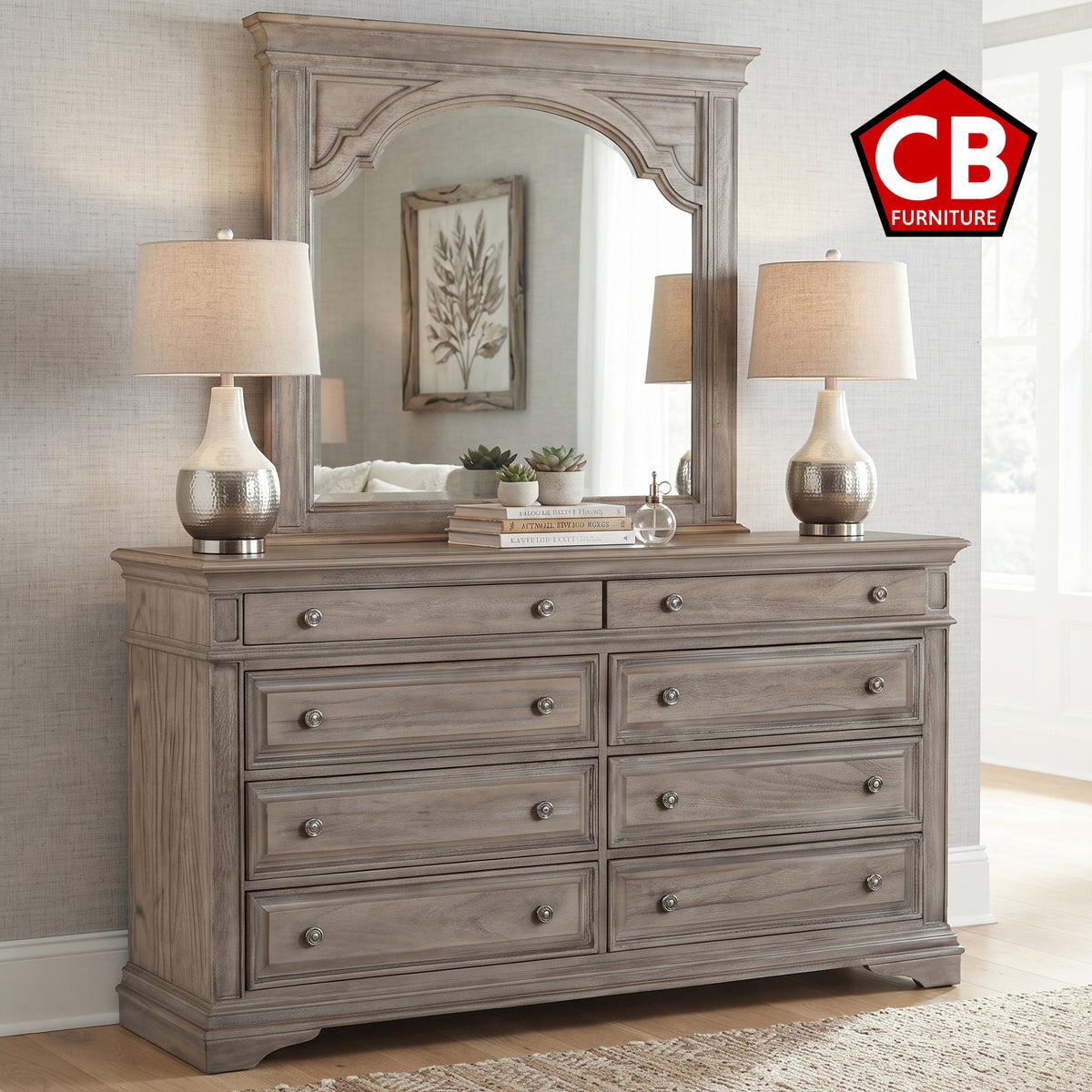 NEWHAVEN Driftwood 66" x 79" Height Dresser & Mirror