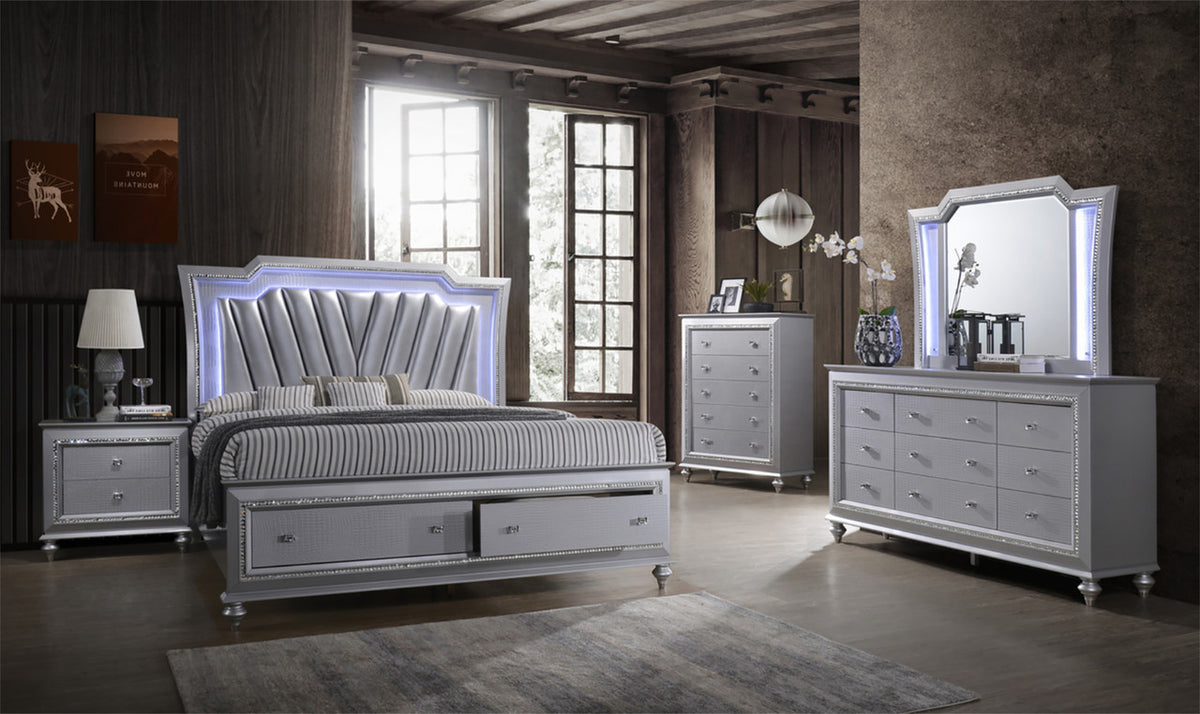 Priscilla Silver Lighted Storage Bed
