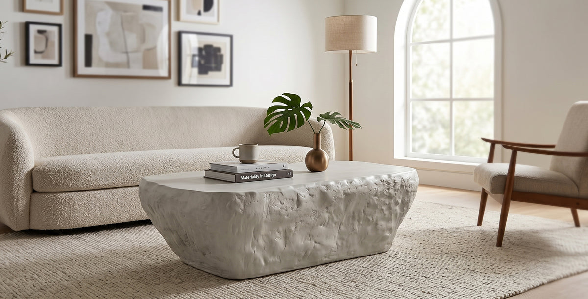 NISTINA Greige Smooth Concrete 53" x 28" Coffee Table