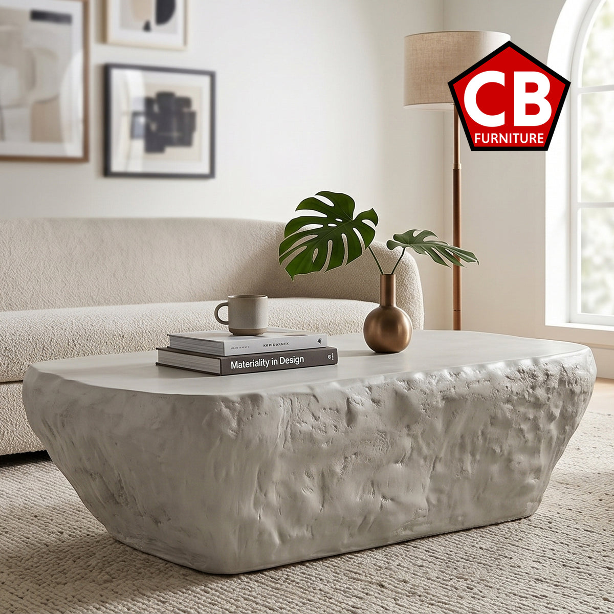 NISTINA Greige Smooth Concrete 53" x 28" Coffee Table