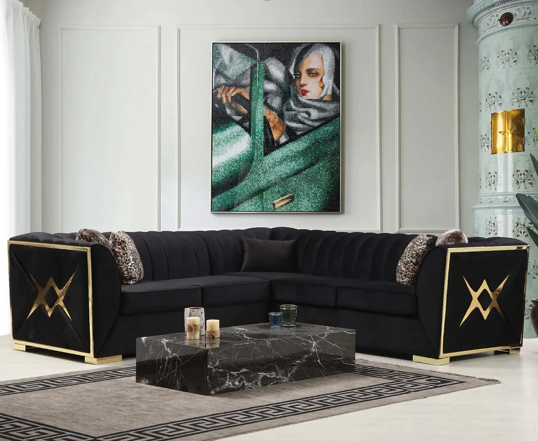 OROZCO Black Velvet 99" Wide Sectional