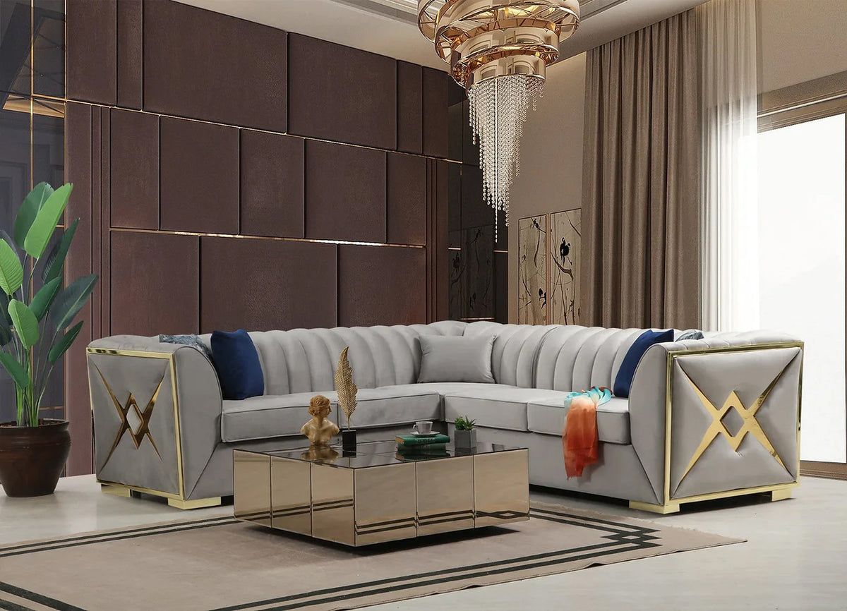 OROZCO Gray Velvet 99" Wide Sectional