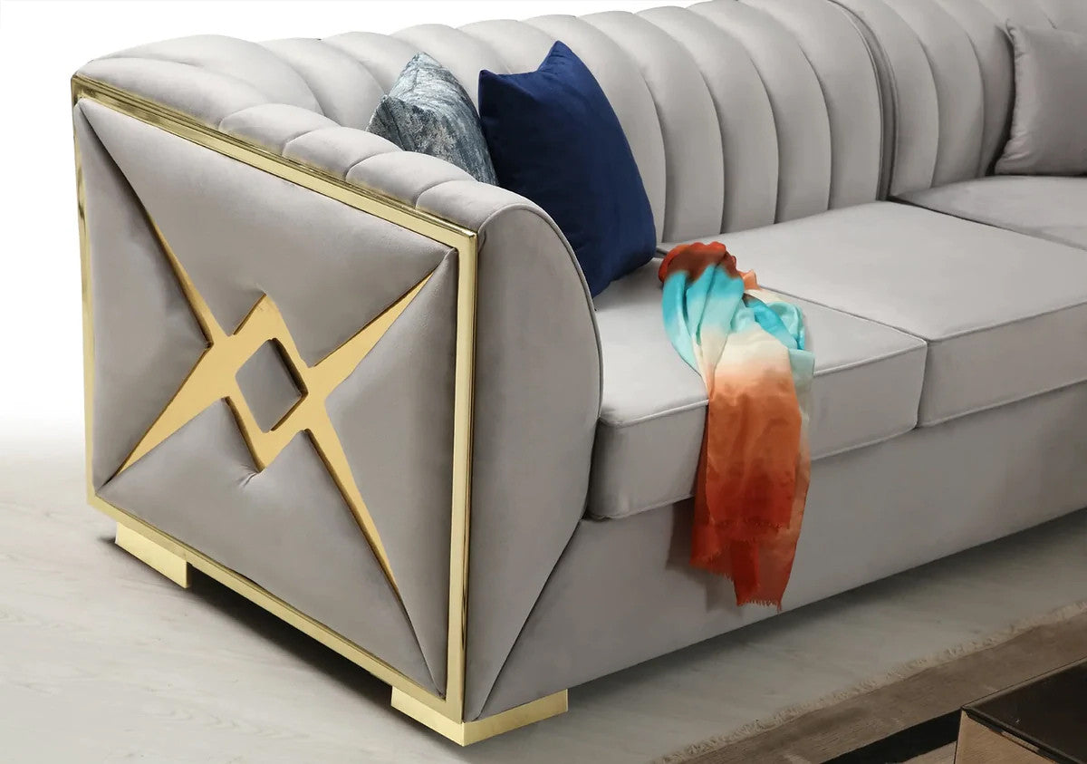 OROZCO Gray Velvet 99" Wide Sectional