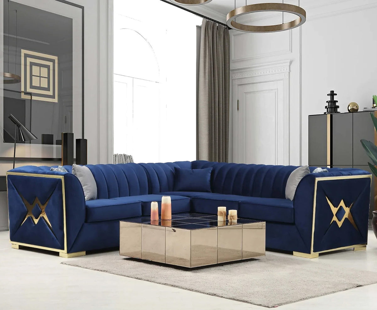 OROZCO Navy Blue Velvet 99" Wide Sectional