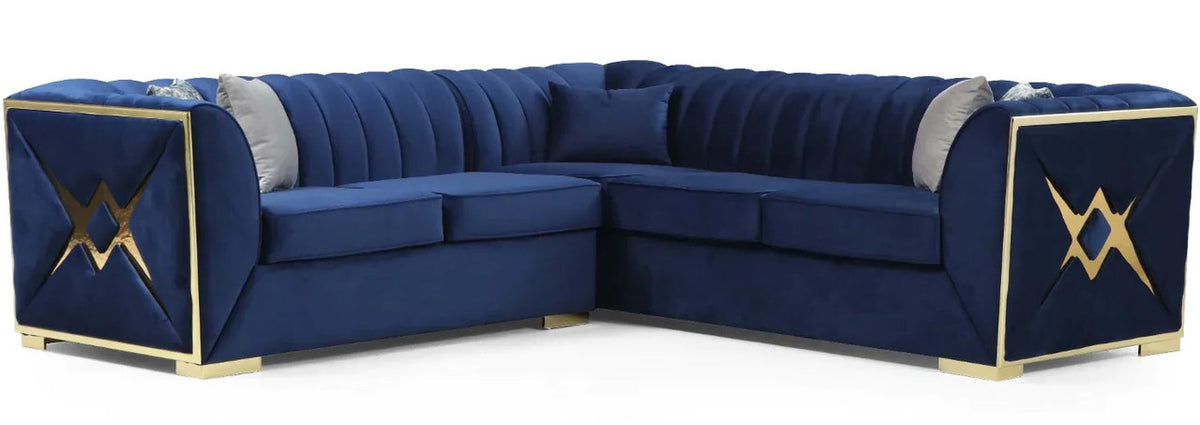 OROZCO Navy Blue Velvet 99" Wide Sectional