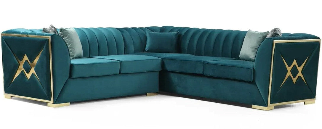OROZCO Sea Foam Blue Velvet 99" Wide Sectional