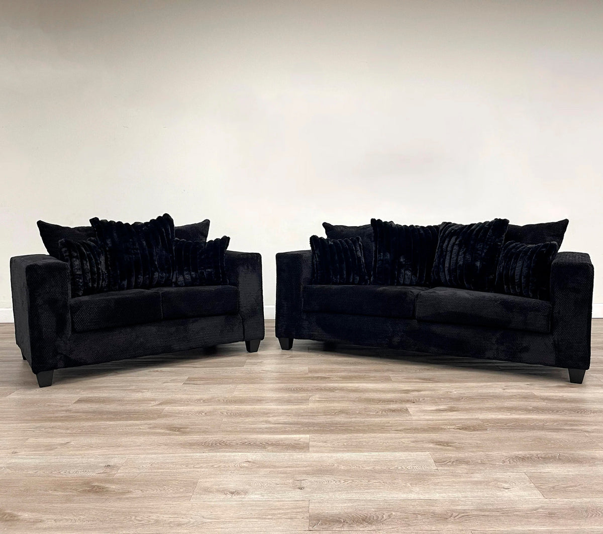 ORTIZ Black Corduroy Sofa & Loveseat