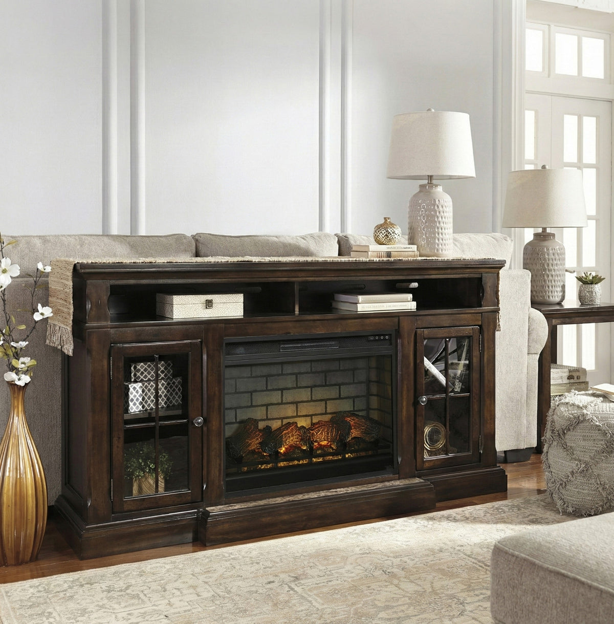 OXFORD Dark Brown 72" Wide x 40" Height Fireplace with Marble