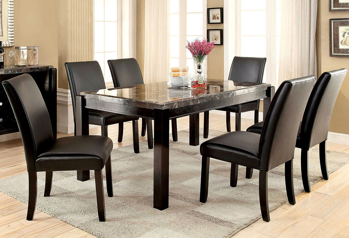 Oswell Black Marble 7 PC Dining Set