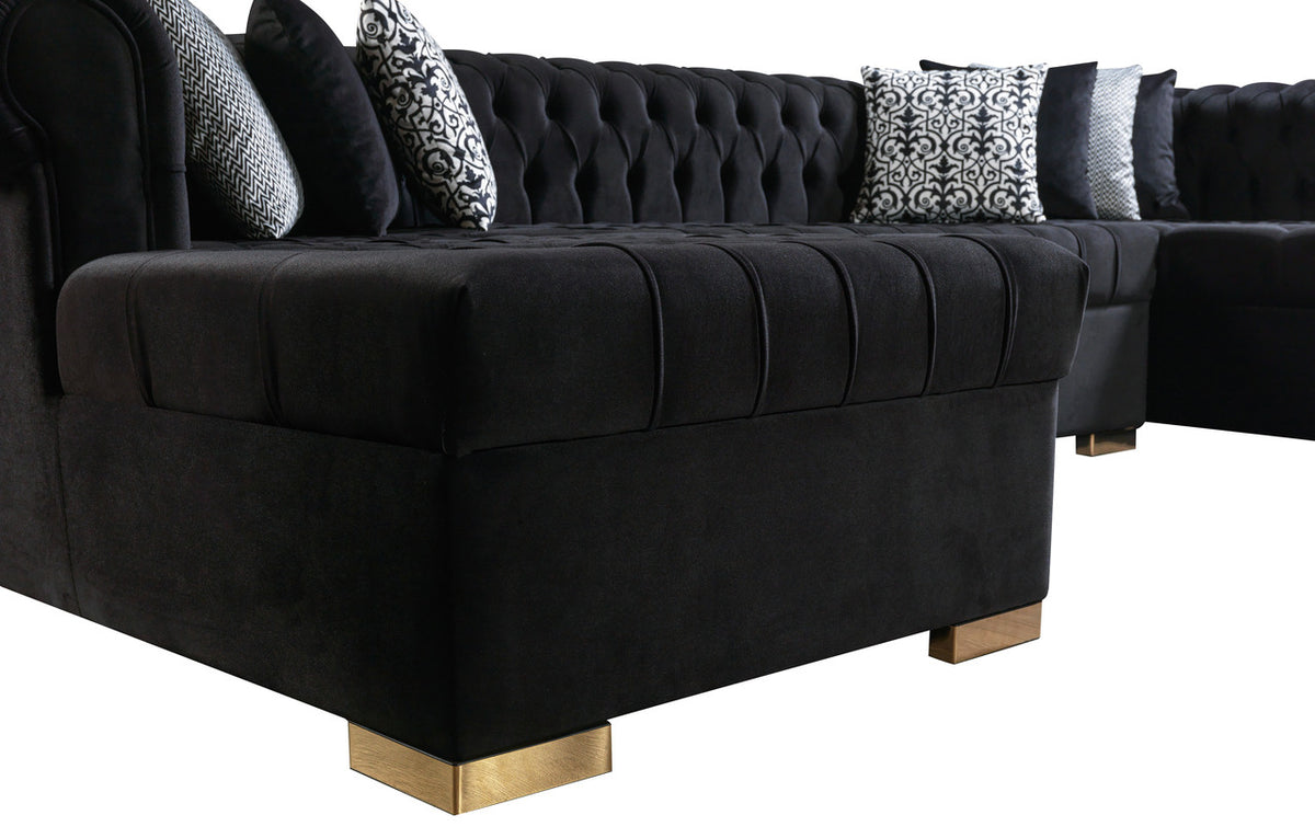 PACKARD Black Velvet 141" Wide Double Chaise Sectional