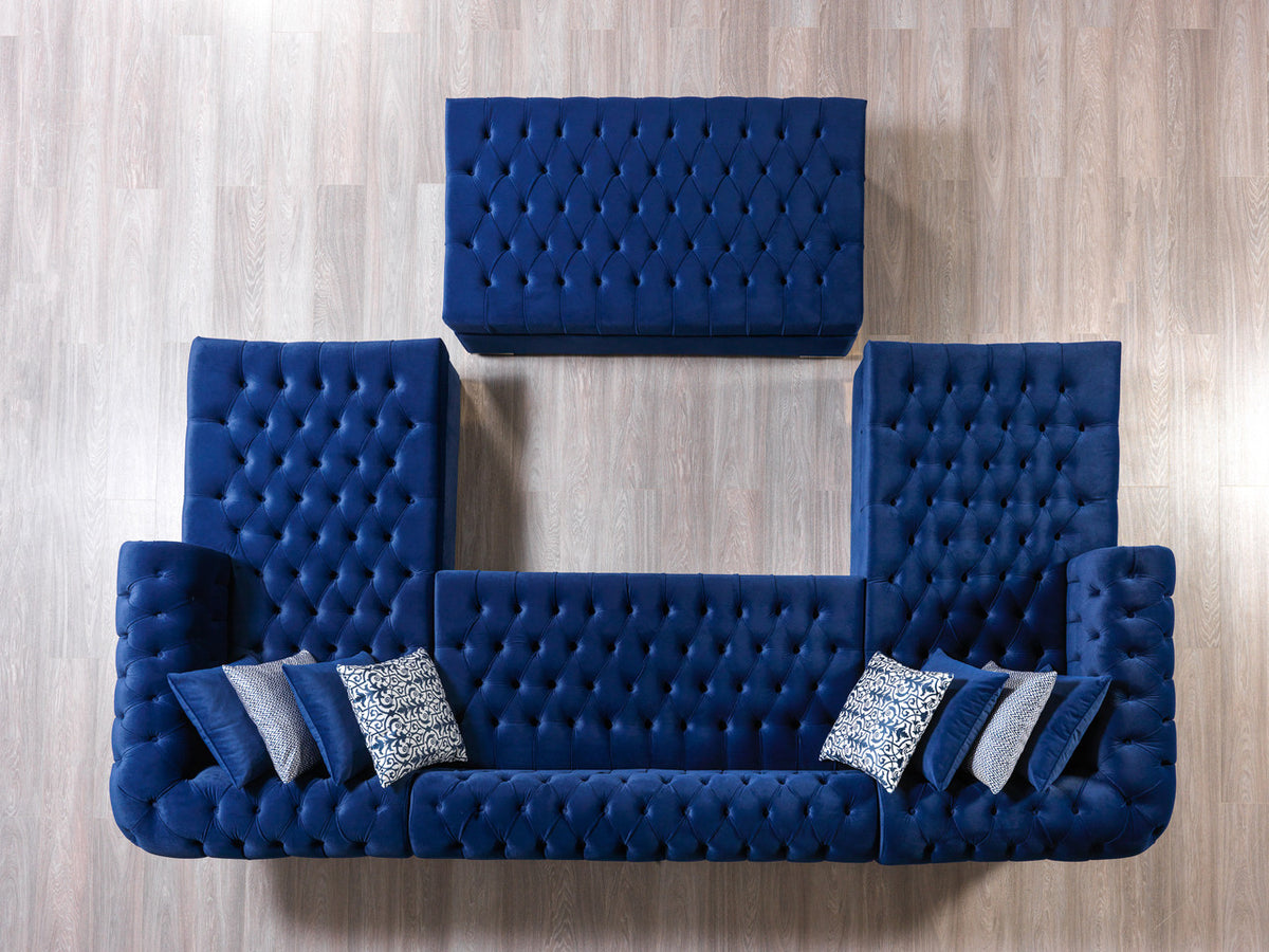 PACKARD Blue Velvet 141" Wide Double Chaise Sectional