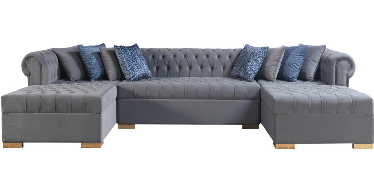 PACKARD Gray Velvet 141" Wide Double Chaise Sectional