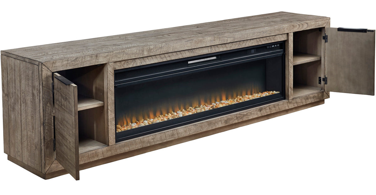 PERALTA Brown 92 Inch Wide TV Stand with Fireplace