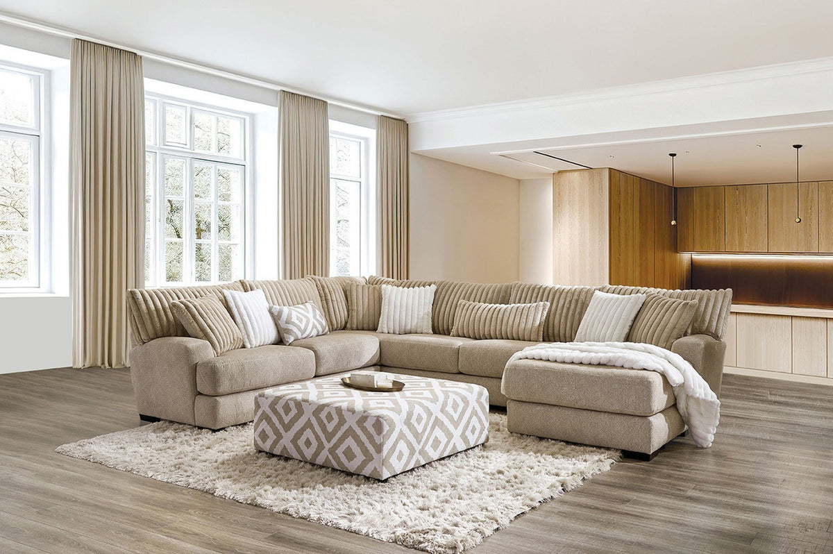 PERSEFONE Light Brown Chenille 139" Wide x 112" Depth Modular Sectional