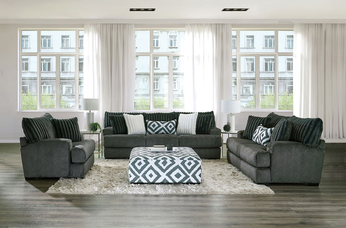PERSEFONE Gunmetal Chenille Sofa & Loveseat